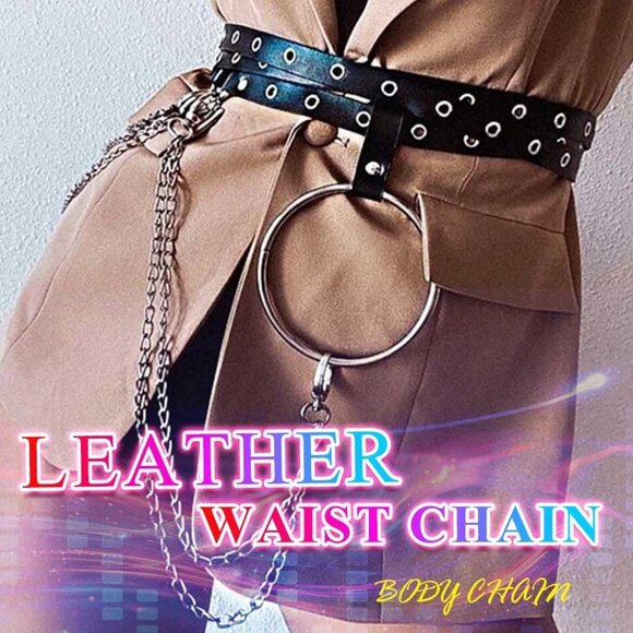 Adjustable Black Leather Chain Belt for Women - Ideal for Concerts & Nightclubs - Picture 6 of 7